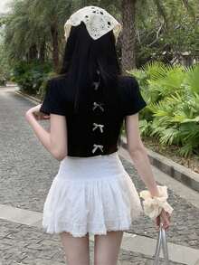 Chân váy ngắn xếp ly viền ren, kiểu dáng ballerina cạp cao thoải mái dành cho nữ mùa hè. - trắng - Xem 5