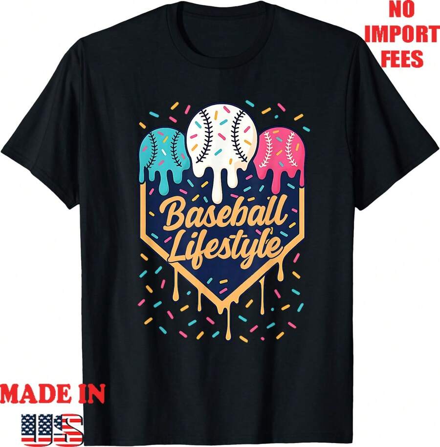 Baseball Lifestyle 101 Apparel Youth Baseball Drip IcecreamT-Shirt,Kid Adult Tee1 - 黑色 - 查看 1