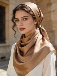 1 buc. Eșarfă lucioasă din satin pentru femei, eșarfă pătrată mare de 90 cm, eșarfă din mătase artificială cu imprimeu neted, eșarfă decorativă versatilă pentru purtare zilnică, primăvară/toamnă, plajă, vacanță - Multicolor - Vizualizare 3