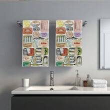 MEMNUN 2条水彩沙丁鱼罐头印花厨房毛巾，15.75*23.62英寸（40*60厘米），超柔软吸水超细纤维抹布，现代厨房装饰，烹饪烘焙必备，清洁用品，适用于餐厅、厨房、节日、所有季节 - 彩色 - 查看 9