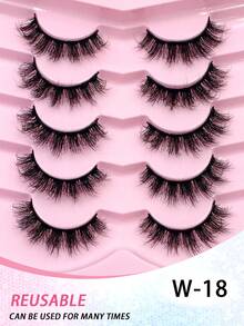 ENCHUW 5 Pairs Fluffy Lashes Dramatic False Eyelashes Volumized Curling Three-Dimensional Fake Eyelashes Suitable For Parties - Black - View 5