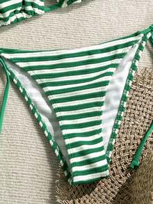 Swim Mod Women's Summer Beach Striped Halter Tie Sexy Bikini Swimsuit Set - 綠色 - 查看 5