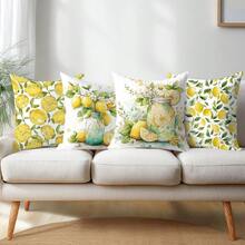Bộ 4 vỏ gối chủ đề chanh, in một mặt, chất liệu nhung đào, kích thước 45*45/50*50/40*40CM, thích hợp cho ghế sofa vải hiện đại, trang trí nội thất, tiệc tùng, làm quà tặng. - Nhiều màu - Xem 9
