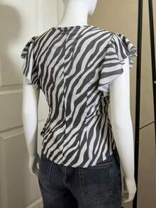 女士时尚休闲波点雪纺衬衫，适合日常穿着、旅行和度假 - 黑與白 - 查看 2