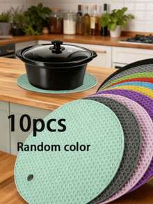 1pc/10pcs Random Color Silicone Heat Resistant Placemats - Round Non-Slip Pot Holder Mats For Kitchen Countertops & Dining Tables,Silicone Heat-Resistant Mat,Household Casserole Anti-Scald Pot Mat, Dining Table Mat,Coffee Coaster - Multicolor - View 8