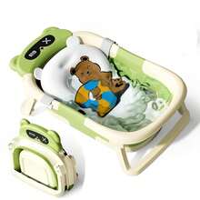 Collapsible Baby Bathtub With Soft Bath Net, Portable Infant Travel Tub, Non-Slip Dinosaur Design - 綠色 - 查看 1