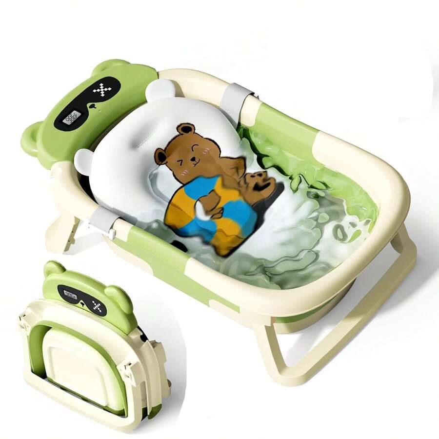 Collapsible Baby Bathtub With Soft Bath Net, Portable Infant Travel Tub, Non-Slip Dinosaur Design - 綠色 - 查看 1