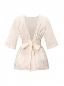 Camisa de mujer Look Polly con lazo, espalda descubierta y manga corta, estilo casual y de vacaciones, para primavera/verano - Albaricoque - Ver 4