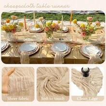 1pc 10ft Cheesecloth Table Runner, Romantic Wedding Cheesecloth Decor, Bridal Shower Engagement Party Decoration - Beige - View 2