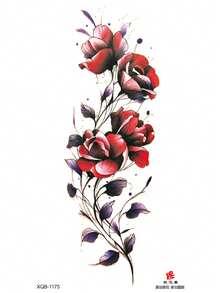 1pc Fashionable Cool Temporary Tattoo Sticker, Couple Tattoo, Black Fake Tattoo, One-Time Use Tattoo, Rose & Flower Design, Waterproof & Non-Reflective, Easy To Apply & Remove, Highly Realistic, Suitable For Men & Women On Leg, Foot, Chest, Thigh, Arm, Waist, Abdomen, Music Festival Party Supplies - Black - View 5