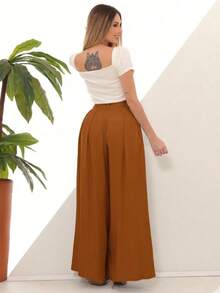 Women's Wide Leg High Waist Wide Leg Pants - Amber Brown - View 4