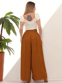 Women's Wide Leg High Waist Wide Leg Pants - Amber Brown - View 8