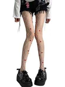 Heart Rhinestone Fishnet Stockings, Shiny Rave Party Tights For Women - Multicolor - View 5