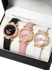 Set Jam Tangan Quartz Wanita 3/2/1 buah, Dial Vintage Bertabur Berlian Imitasi yang Elegan & Mewah, Cocok untuk Pemakaian Sehari-hari, Dekorasi Pesta, atau Hadiah Liburan untuk Teman dan Ibu - MultiWarna - View 3