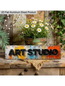 1 pieza Placa de aluminio con estilo vintage desgastado "ESTUDIO DE ARTE", decoración de pared estilo industrial 2D, regalo para trabajadores creativos, regalo para amantes del estilo vintage, decoración de oficina, hogar y estudio - Multicolor - Ver 9