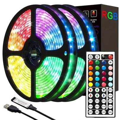 RGB LED Strip Lights With Remote Control, USB Powered, Adjustable Brightness & Color Modes, Multiple Lighting Effects For TV, Room, Stairs, Holidays