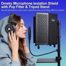 Dmsky Microphone Shield With Tripod Stand, Foldable Mic Shield With Triple Sound Insulation, High Density Mic Sound Shield Recording Studio, Podcasts, Singing, Broadcasting - Stand-l - View 8