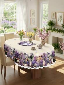 1 Set de Mantel Estilo Campestre con Diseño Floral, Mantel con Estampado de Lavanda, Girasol y Rosa Rosa con Ribete de Encaje, Adecuado para Decoración Temática de Primavera y Día de la Madre, Mantel Impermeable y Resistente a las Manchas para Cocina, Comedor, Brunch de Primavera y Fiesta del Día de la Madre - Multicolor - Ver 33