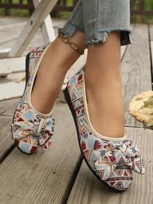 New Spring/Autumn Fashion Wedge Heel Round Toe Criss-Cross Elastic Band Women Casual Loafers - Floral Pattern (bow) - View 4