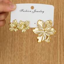 6-18件套时尚金属质感C形、花朵形、螺丝形耳环，适合女性日常、节日、派对佩戴，轻盈的CCB材质，女士时尚耳环套装 - 彩色 - 查看 4