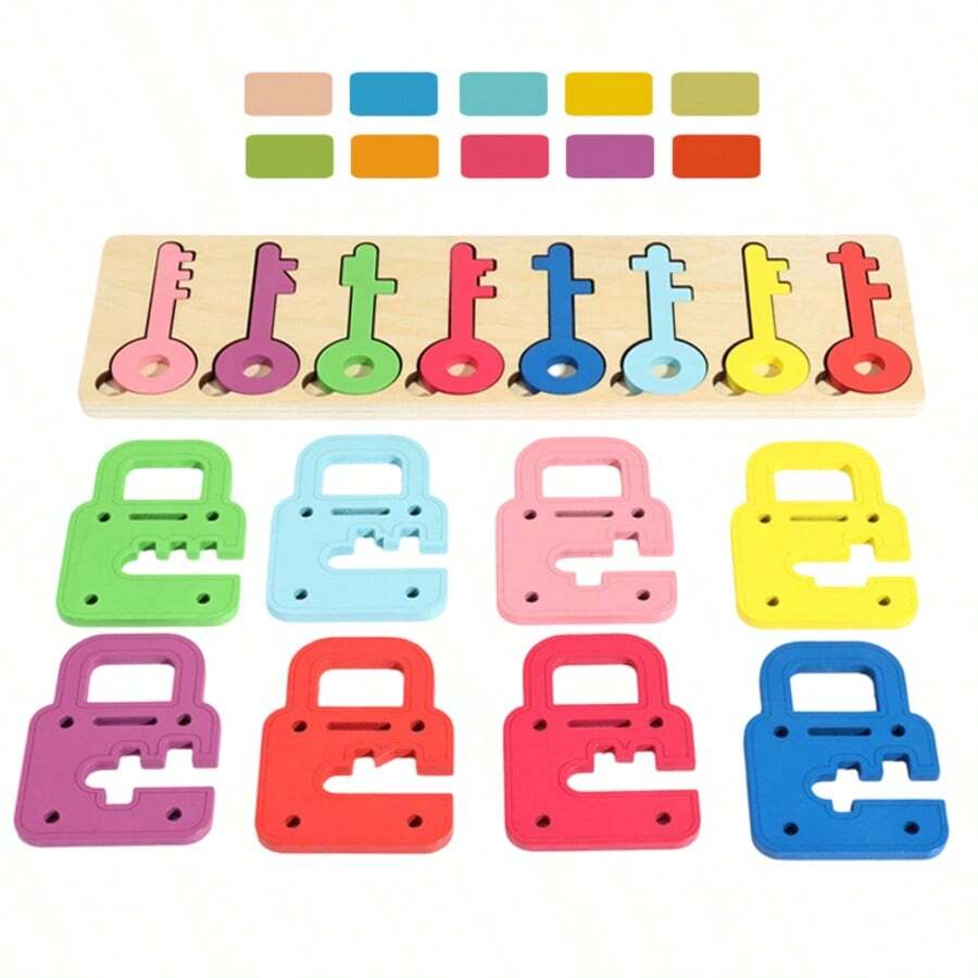 1 Set Wooden Colorful Lock & Key Matching Puzzle, 8 Different Colors & Shapes Sorting Toy, Interesting Desktop Categorization Game, Suitable As Birthday Or Christmas Gift