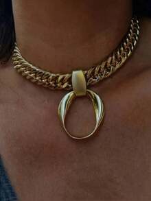 1条朋克风夸张链条项链，几何圆形吊坠项链，男士日常配饰，情侣项链 - 項鍊 - 查看 2