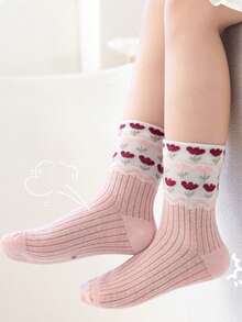 5双春夏新款甜美公主风女童网眼袜，柔软透气薄款粉色花朵蝴蝶结设计女婴袜 - 彩色 - 查看 3