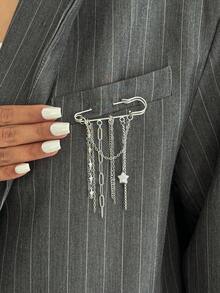 1件波西米亚风星星吊坠几何链条流苏女士时尚胸针，简约奢华休闲日常、派对、情侣约会、女士节日生日百搭饰品胸针礼物 - 胸針 - 查看 1
