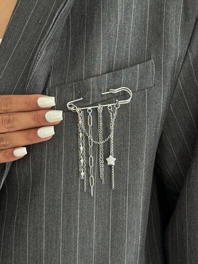 1件波西米亚风星星吊坠几何链条流苏女士时尚胸针，简约奢华休闲日常、派对、情侣约会、女士节日生日百搭饰品胸针礼物