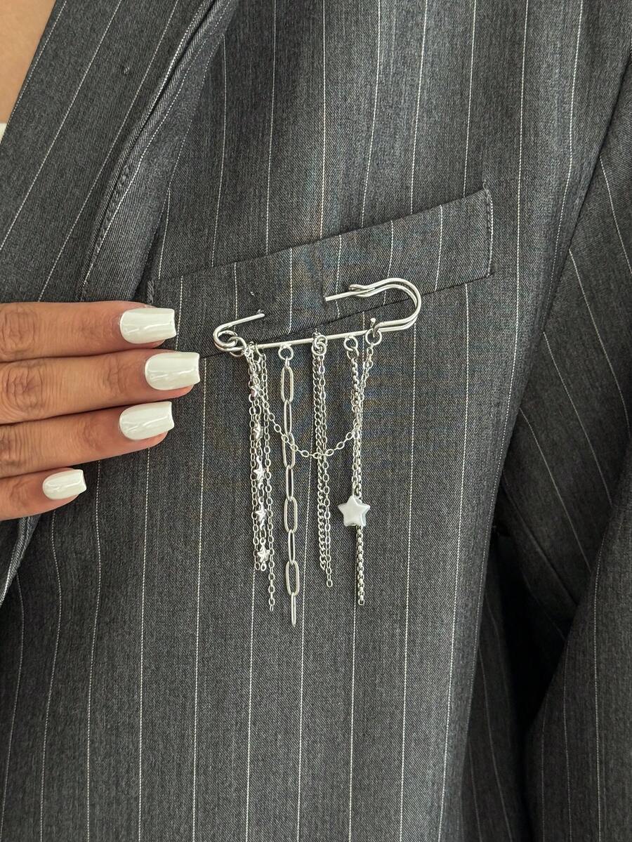 1件波西米亚风星星吊坠几何链条流苏女士时尚胸针，简约奢华休闲日常、派对、情侣约会、女士节日生日百搭饰品胸针礼物 - 胸針 - 查看 1