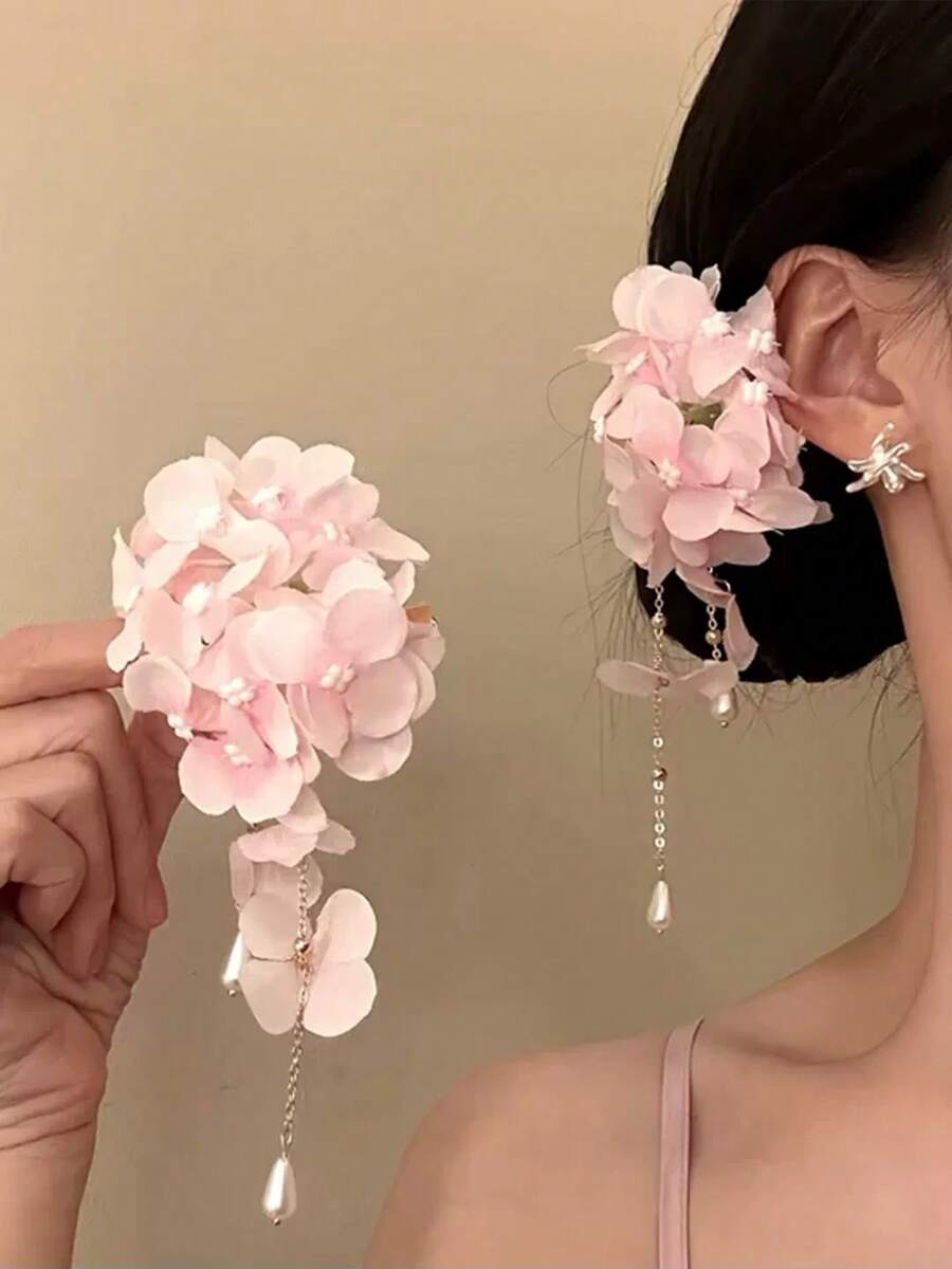 超级仙女兰花夏威夷花朵女士发夹发饰，女士人造花发夹，人造花发夹，适合假日海滩派对、夏季热带花朵发饰、婚礼派对、女孩节日礼物、母亲节礼物、发爪夹、发夹、发卡、发饰 - 粉色 - 查看 1
