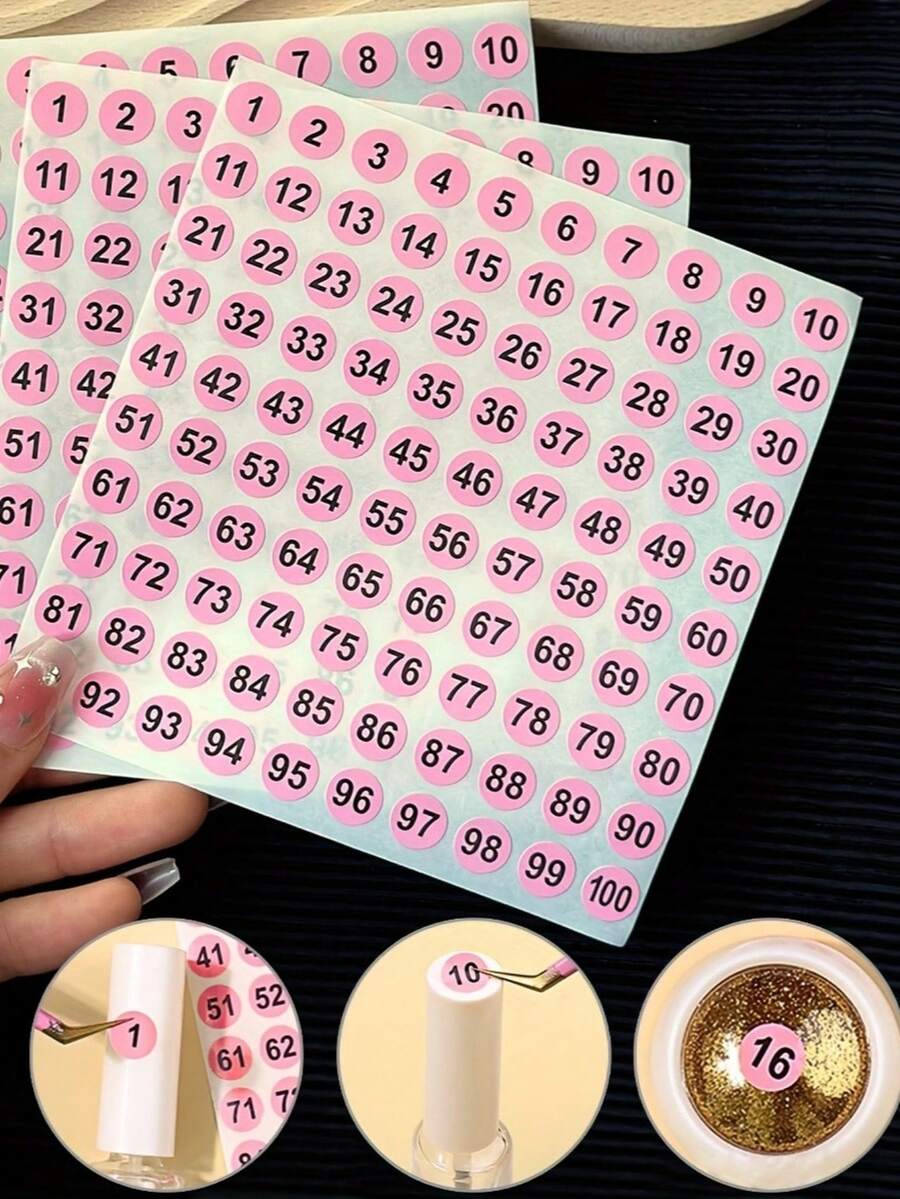 300张（3张）/套 粉色数字贴纸 1-100 阿拉伯数字圆形标签，多用途自粘贴纸，教师及学校用品，返校季 - Pink - 查看 1