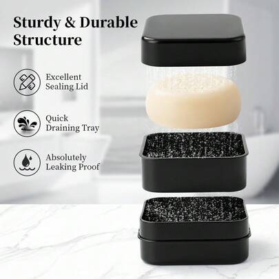 Caja de jabón cuadrada de plástico, un recipiente de viaje con tapa, una caja de jabón portátil, una caja a prueba de polvo sellada, con un plato de drenaje de jabón, adecuada para viajes, campamentos y uso en el gimnasio, un imprescindible para viajes y el baño (sin jabón)