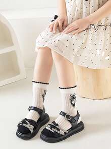 5双春夏新款薄款透气公主风女童袜，优雅黑白天鹅蕾丝女童袜，儿童网眼袜 - 彩色 - 查看 3