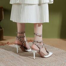 Rivet Package Pointed High Heels Summer Europe And The United States Sexy Lutin Fine Heel Strap Sandals Wedding Shoes Female - 白色 - 查看 3