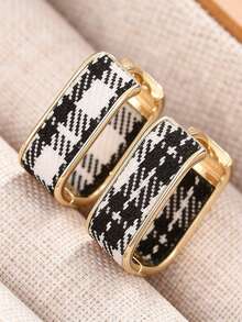 1 Pair Fashion Versatile Elegant Plaid Design Earrings, Suitable For Women's Daily Casual, Commute, Party And Decoration (Stripe Pattern Not Fixed) - Multicolor - View 6