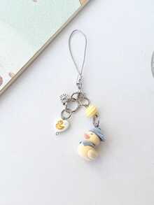 Cute Cartoon White Flocked 1pc Soft Animal Phone Lanyard With Fish Pendant And Striped Beads Spring Gift Birthday Party - Multicolor - View 6