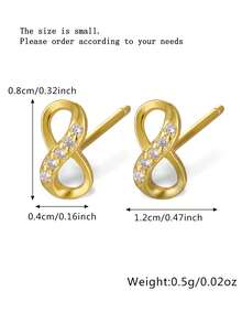 1 Pc 925 Sterling Silver Infinity Symbol Stud Earrings, 5A CZ Sparkling Hypoallergenic Dainty Jewelry, Party Everyday Gift For Women Her Valentine's Day - Yellow Gold - View 7