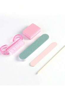 5-Piece Manicure Set, Double-Sided Nail File, Wooden Cuticle Pusher, Nail Cleaning Tool, Nail Stick, Nail Brush, Manicure Prep Set, Manicurist Accessories, Mini Nail Polisher, Push-On Manicure Prep Set, Nail Polisher, Nail Polishing Starter Set For Salons And Home Use - 彩色 - 查看 12