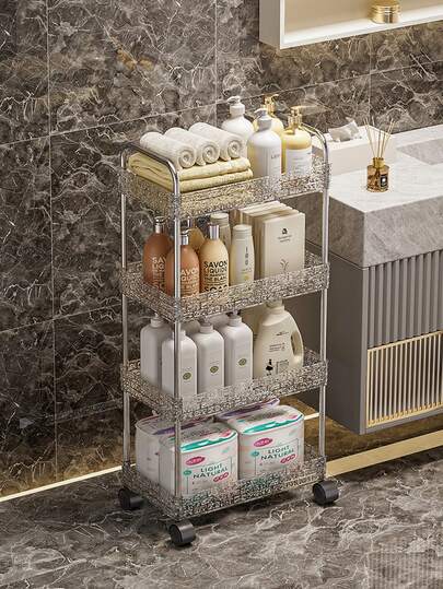 1. 精致多功能透明滚动推车 - 可拆卸，高承重，便携式化妆品收纳架，可存放零食、蔬菜、毛巾、书籍、衣物，带轮化妆品收纳架，易于组装，适用于厨房、浴室、客厅、宿舍、书房、卫生间、家庭和办公室的收纳和装饰，家庭聚会、礼品、装饰礼品，透明设计，方便查看，便携式化妆品架 | 现代收纳架 | 多层推车和衣柜