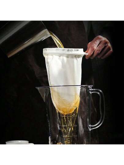 可重复使用的细网过滤袋，带不锈钢提手架，适用于过滤茶、咖啡、牛奶、果汁、酸奶等。