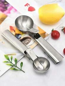 1个不锈钢双用途冰淇淋勺，可用作冰淇淋勺、瓜球勺、多功能冰淇淋勺、水果冰淇淋勺 - 銀色 - 查看 2