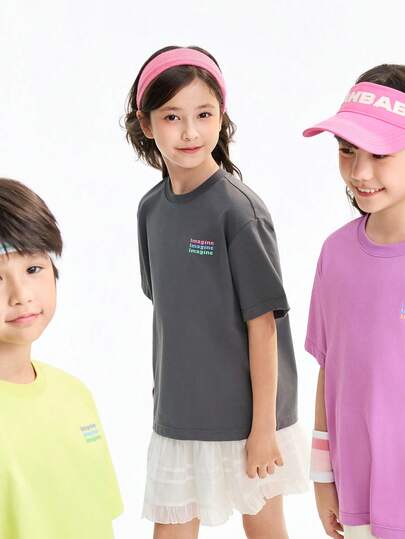 Annil Girls' Round Neck Short-Sleeved T-Shirt, Knitted Sweater For Middle And Large Children And Students, Versatile Casual Top For Girls.