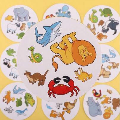 55 piezas Juego de cartas de emparejamiento de animales de delfín - Juego de cartas de reacción visual - Juego de cartas de emparejamiento rápido adecuado para familia y amigos, reunión familiar en caja de lata - Diversión multijugador, decoración de fiesta con tema de dinosaurios, caja con tema de dinosaurios, juego de cartas, juego de parejas