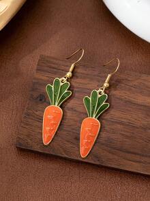 2件套珐琅合金吊坠耳环，卡通复活节彩蛋兔子胡萝卜设计，精致百搭，适合复活节节日佩戴 - 黃色 - 查看 2