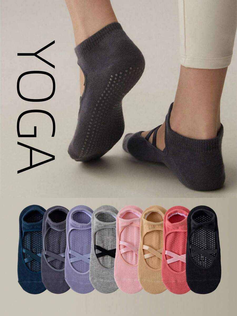 Women's Pilates Yoga Sports Non-Slip Socks, Silicone Strap Grip Ballet Dance Fitness Socks - Multicolor - View 1