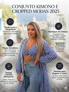 T-Shirt And Cropped Set, Striped Looks Good, Fashion 2025. Colors - 藍白色 - 查看 4