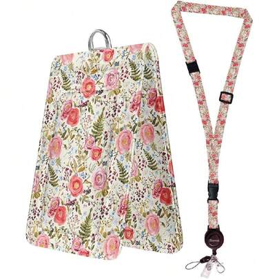 - Portacarnet Rosa con Ventanas de Doble Cara, Lindo Portacarnet de Cuero Floral con Cordón Ajustable Desmontable para el Cuello, Clip de Carrete Retráctil, Hebillas de Liberación Rápida para,43370546