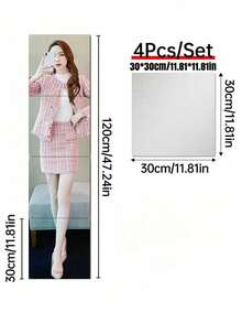 1片20cm*20cm高清自粘亚克力镜面面板，无框柔性非玻璃镜，无需钻孔，安装简便，家居墙面装饰镜贴，适用于健身房、客厅、卧室、办公室，是馈赠亲朋好友的理想礼物。 - Silver - 查看 9