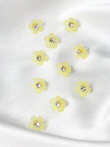 10个珍珠花朵发夹，辫子发夹，女士发饰，婚礼珍珠花朵发夹，适合夏季、海滩、度假、发饰，花卉配饰 - 黃色 - 查看 7